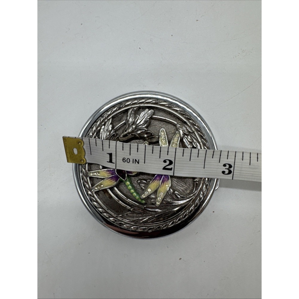 BRIGHTON Compact Double Mirror French Garden Silver Dragonfly Rhinestone RARE - Picture 5 of 5